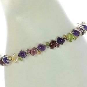 925 Sterling Silver Multi Color Gemstone Tennis Bracelet